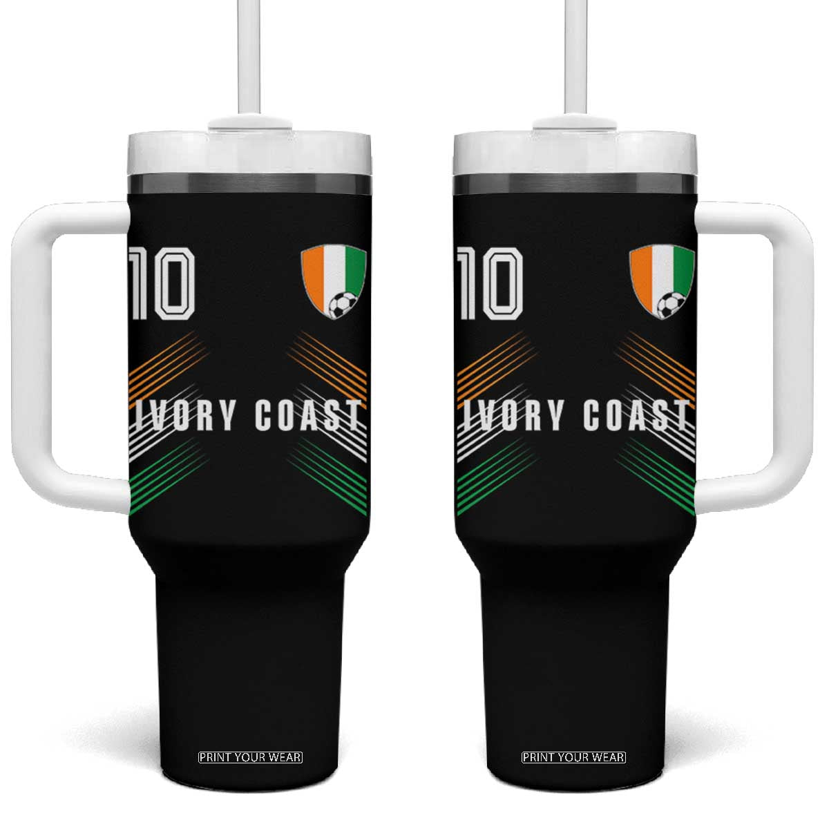 Ivory Coast Soccer Sports Graphic Number 10 Jersey Style Tumbler With Handle Proud Ivorian Cote d'Ivoire Football Fans Game Day Pride TS02 One Size: 40 oz Black Print Your Wear