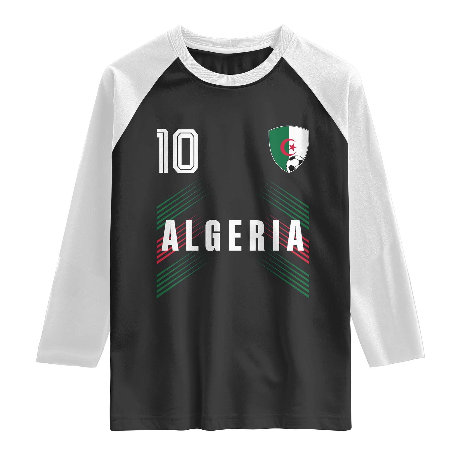 Algeria Soccer Sports Graphic Number 10 Jersey Style Raglan Shirt Proud Algerian Football Fans Game Day Maghreb Pride TS02 Black White Print Your Wear