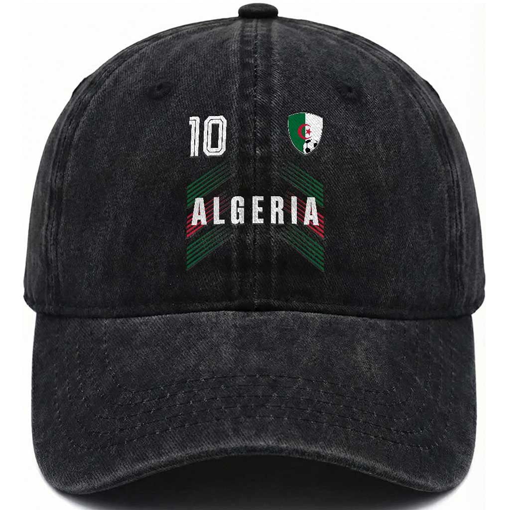 Algeria Soccer Sports Graphic Number 10 Jersey Style Washed Cotton Baseball Cap Proud Algerian Football Fans Game Day Maghreb Pride TS02 Print Your Wear