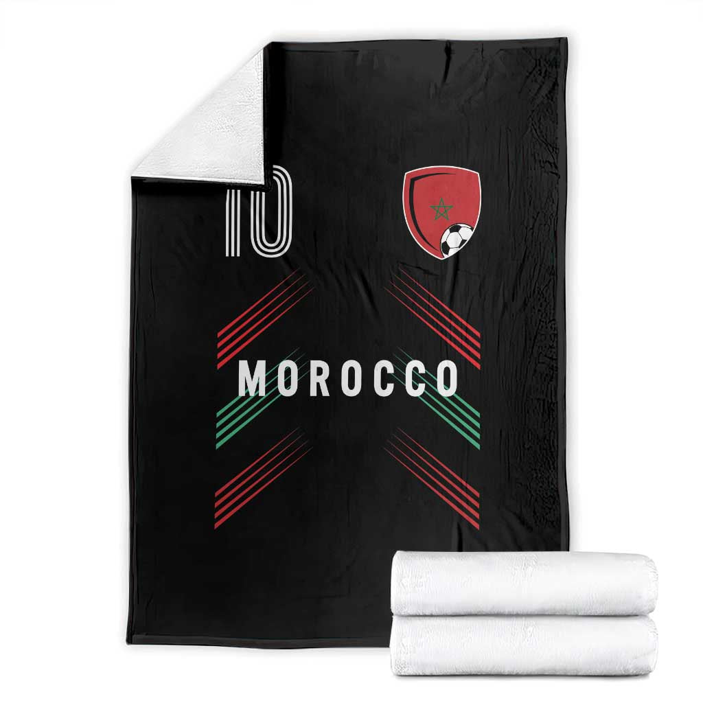 Morocco Soccer Sports Graphic Number 10 Jersey Style Throw Blanket Proud Moroccan Football Fans Game Day Maghreb Pride TS02 Black Print Your Wear