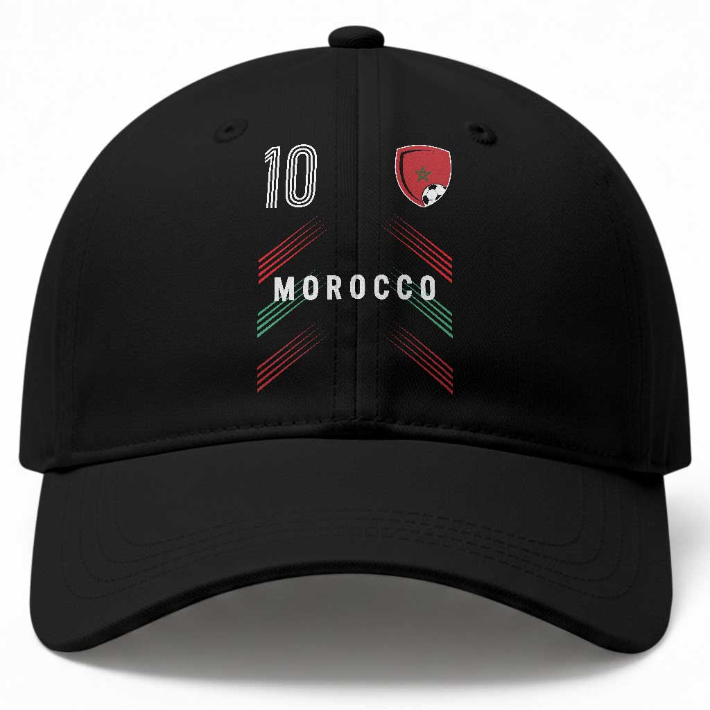 Morocco Soccer Sports Graphic Number 10 Jersey Style Baseball Cap Proud Moroccan Football Fans Game Day Maghreb Pride TS02 Print Your Wear