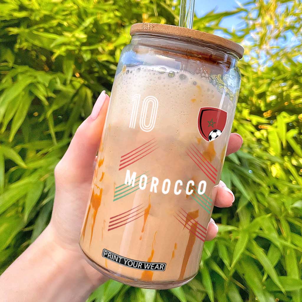 Morocco Soccer Sports Graphic Number 10 Jersey Style Glass Can Proud Moroccan Football Fans Game Day Maghreb Pride TS02 Black Print Your Wear