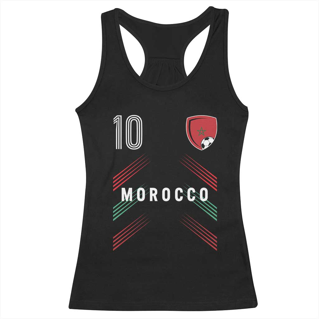 Morocco Soccer Sports Graphic Number 10 Jersey Style Racerback Tank Top Proud Moroccan Football Fans Game Day Maghreb Pride TS02 Black Print Your Wear