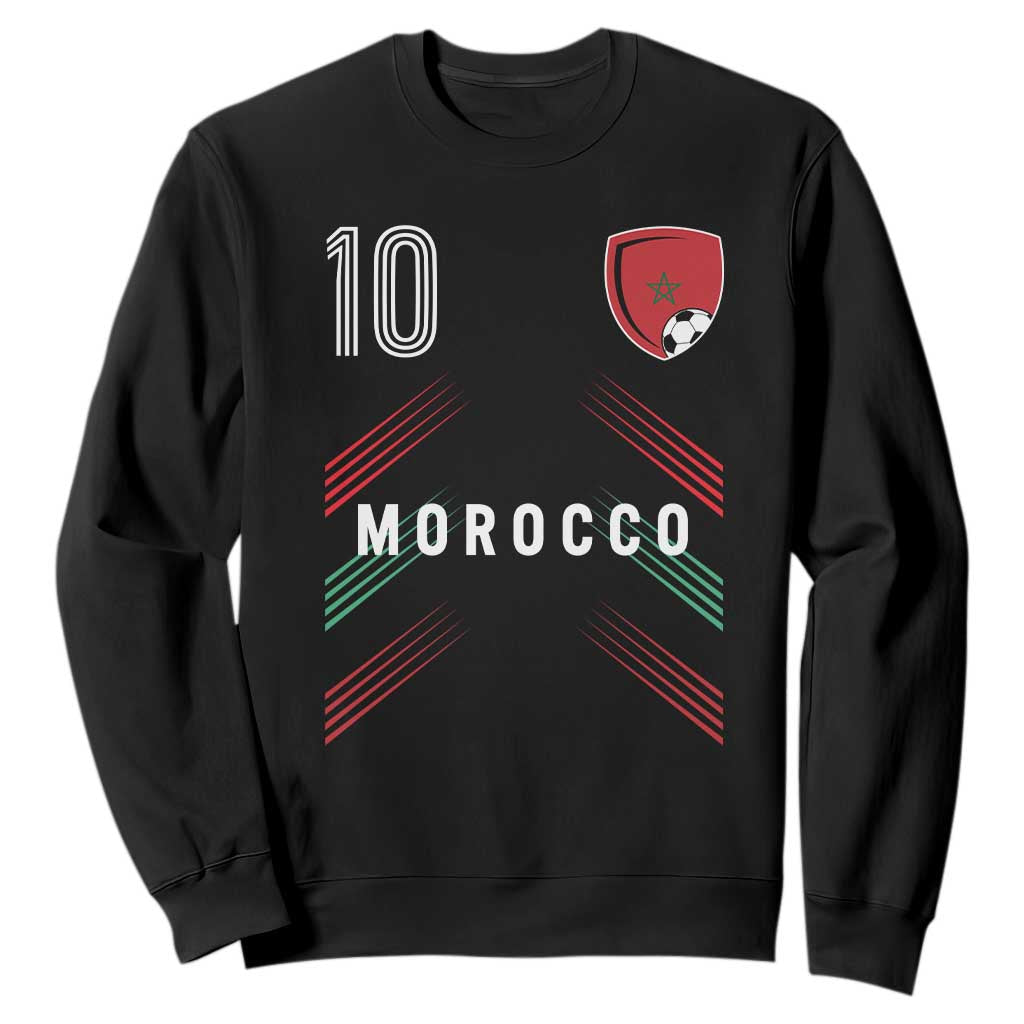 Morocco Soccer Sports Graphic Number 10 Jersey Style Sweatshirt Proud Moroccan Football Fans Game Day Maghreb Pride TS02 Black Print Your Wear