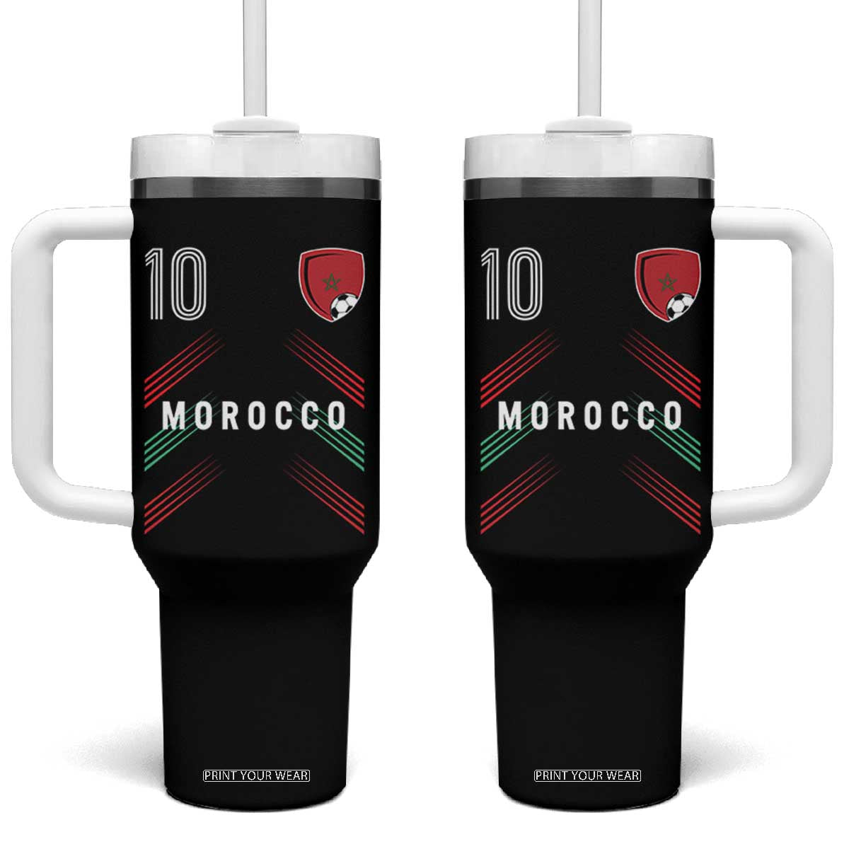 Morocco Soccer Sports Graphic Number 10 Jersey Style Tumbler With Handle Proud Moroccan Football Fans Game Day Maghreb Pride TS02 One Size: 40 oz Black Print Your Wear