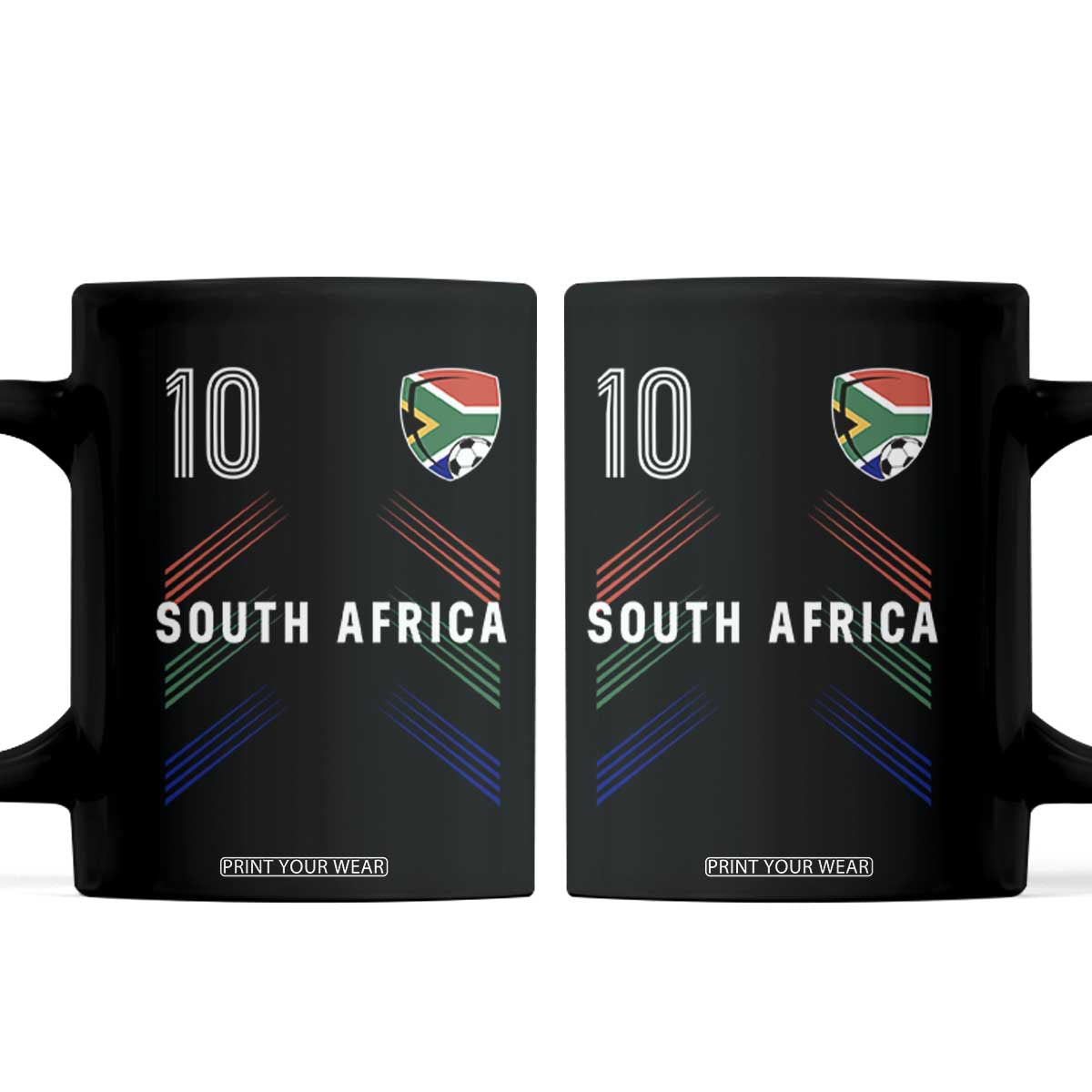 South Africa Soccer Sports Graphic Number 10 Jersey Style Coffee Mug Proud South African Football Fans Game Day Pride TS02 Black Print Your Wear