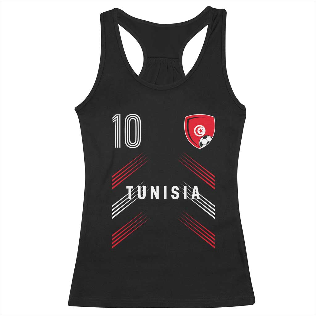 Tunisia Soccer Sports Graphic Number 10 Jersey Style Racerback Tank Top Proud Tunisian Football Fans Game Day Maghreb Pride TS02 Black Print Your Wear