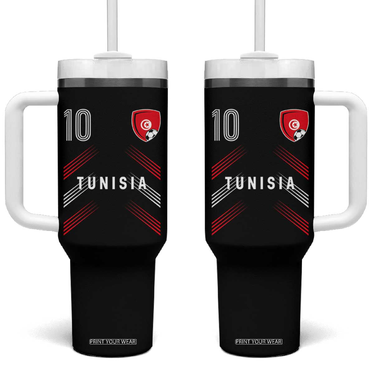 Tunisia Soccer Sports Graphic Number 10 Jersey Style Tumbler With Handle Proud Tunisian Football Fans Game Day Maghreb Pride TS02 One Size: 40 oz Black Print Your Wear