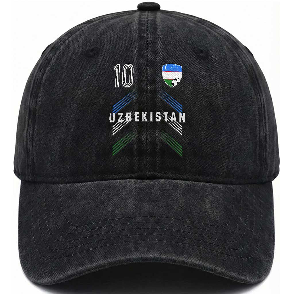 Uzbekistan Soccer Sports Graphic Number 10 Jersey Style Washed Cotton Baseball Cap Proud Uzbek Football Fans Game Day Pride TS02 Print Your Wear