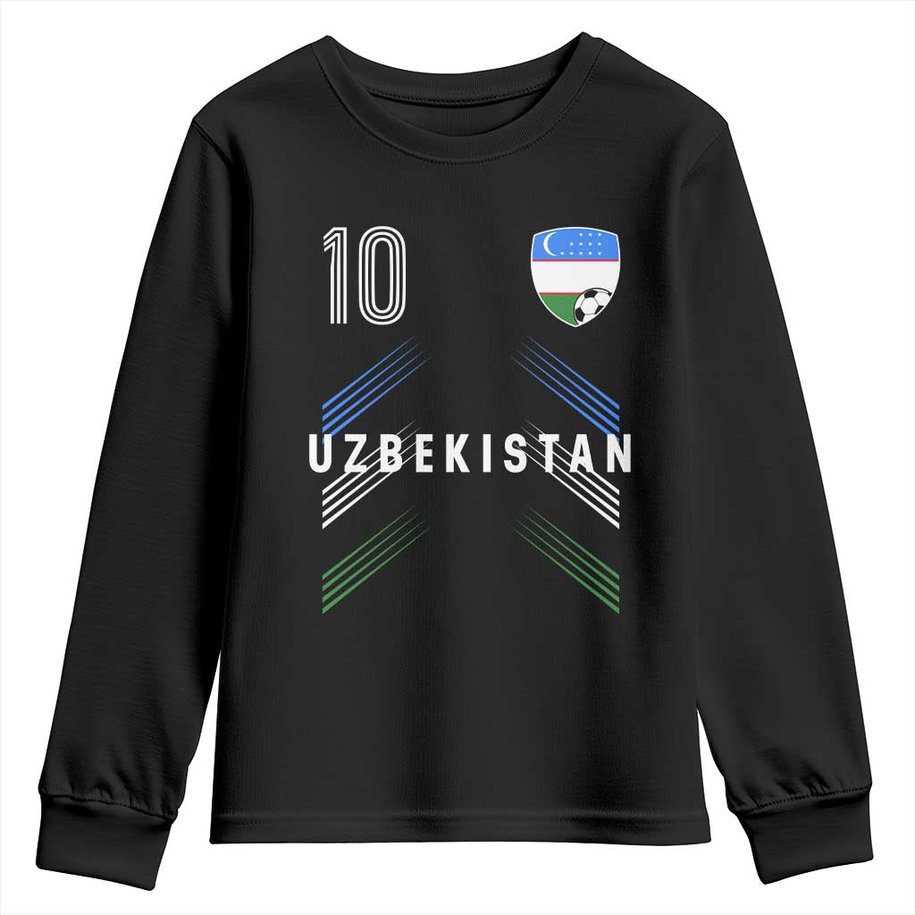 Uzbekistan Soccer Sports Graphic Number 10 Jersey Style Youth Sweatshirt Proud Uzbek Football Fans Game Day Pride TS02 Black Print Your Wear