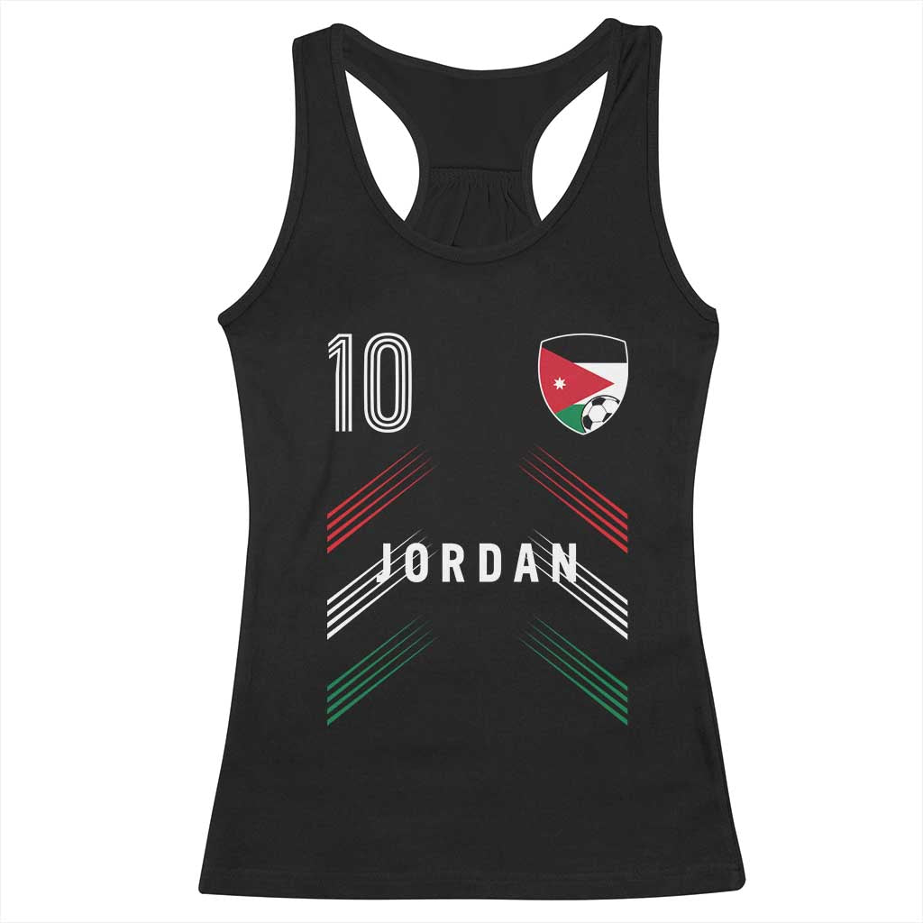 Jordan Soccer Sports Graphic Number 10 Jersey Style Racerback Tank Top Proud Jordanian Football Fans Game Day Pride TS02 Black Print Your Wear