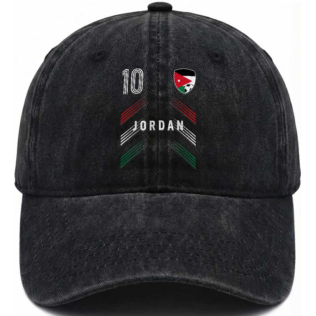 Jordan Soccer Sports Graphic Number 10 Jersey Style Washed Cotton Baseball Cap Proud Jordanian Football Fans Game Day Pride TS02 Print Your Wear