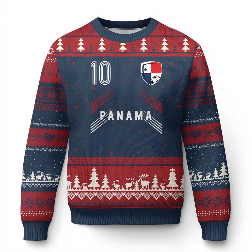Panama Soccer Sports Graphic Number 10 Jersey Style Ugly Christmas Sweater Proud Panamanian Football Fans Game Day Pride TS02 Navy Red Print Your Wear