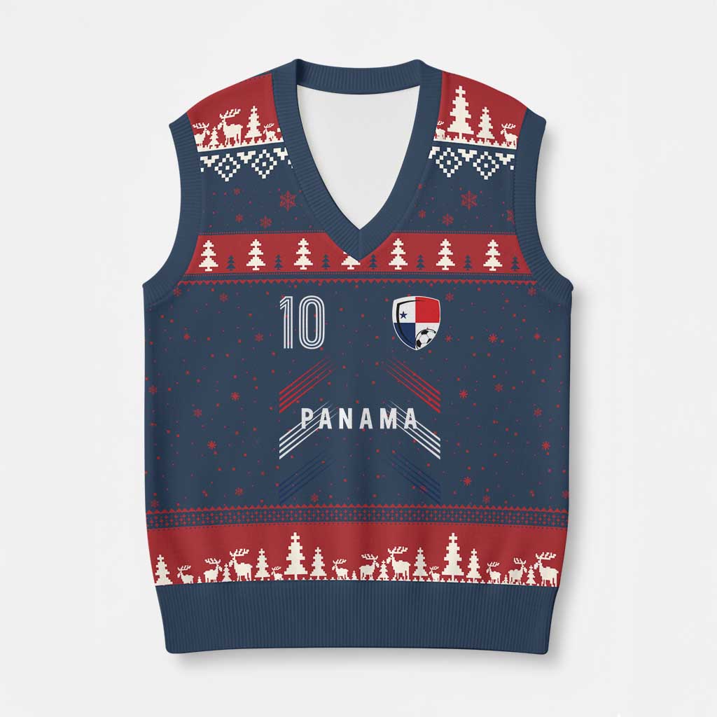 Panama Soccer Sports Graphic Number 10 Jersey Style V-Neck Knit Sweater Vest Proud Panamanian Football Fans Game Day Pride TS02 Navy Red Print Your Wear