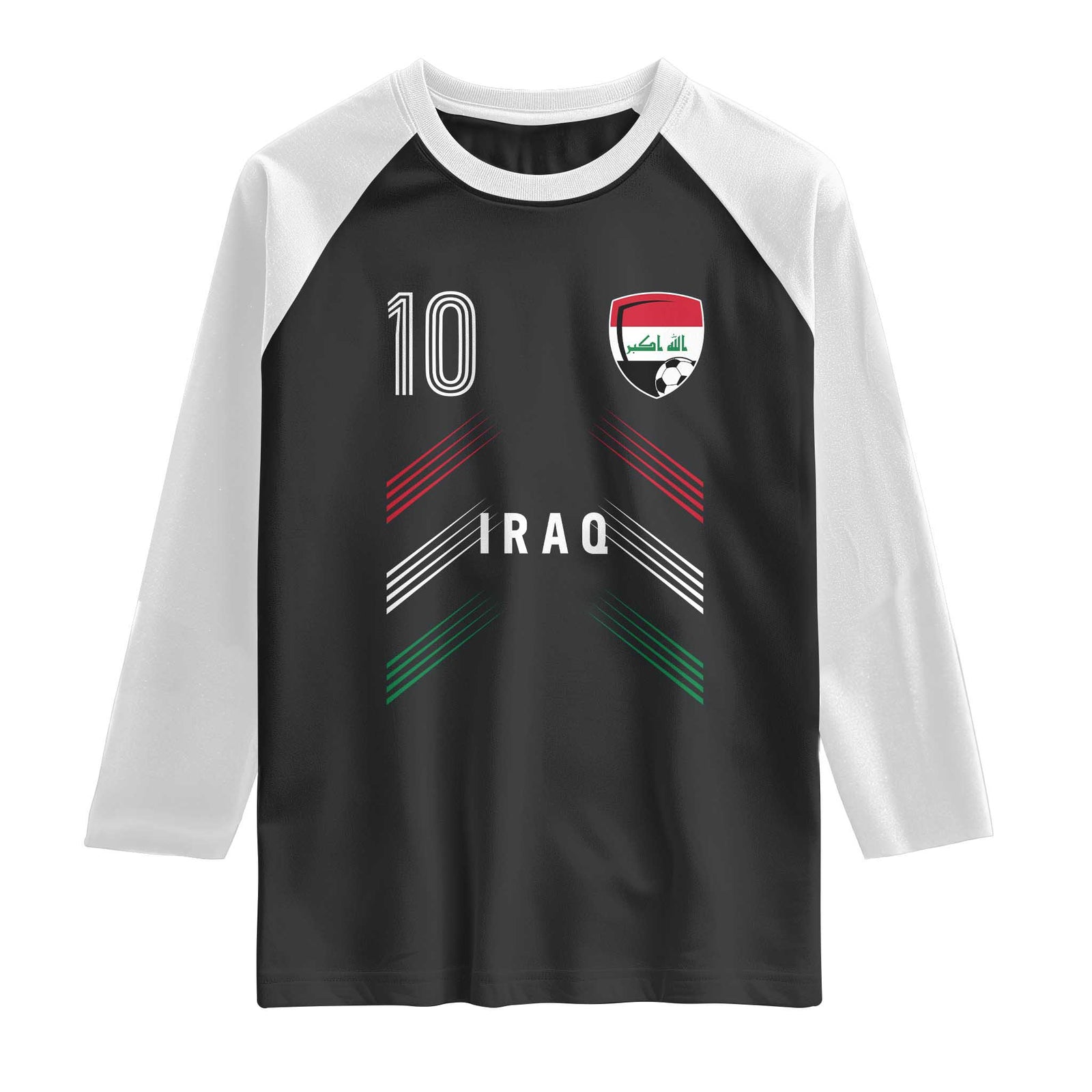 Iraq Soccer Sports Graphic Number 10 Jersey Style Raglan Shirt Proud Iraqi Football Fans Game Day Pride TS02 Black White Print Your Wear