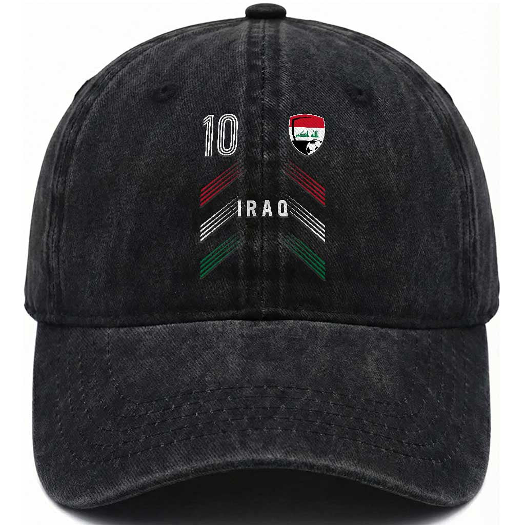 Iraq Soccer Sports Graphic Number 10 Jersey Style Washed Cotton Baseball Cap Proud Iraqi Football Fans Game Day Pride TS02 Print Your Wear
