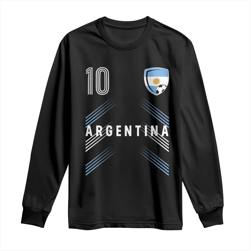 Argentina Soccer Sports Graphic Number 10 Jersey Style Long Sleeve Shirt Proud Argentine Football Fans Game Day Pride TS02 Black Print Your Wear