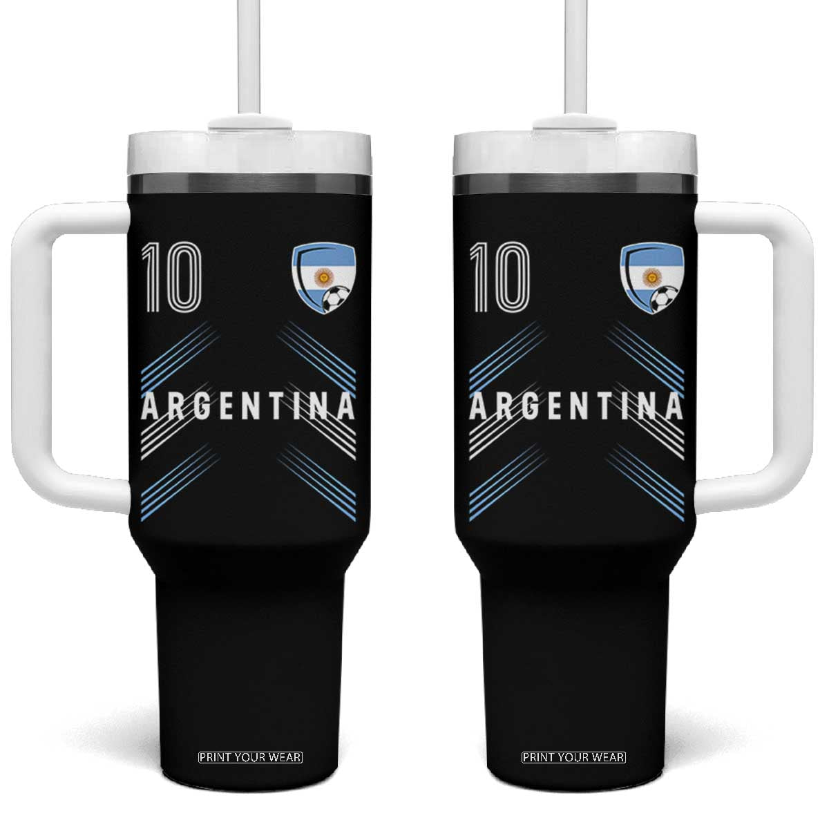 Argentina Soccer Sports Graphic Number 10 Jersey Style Tumbler With Handle Proud Argentine Football Fans Game Day Pride TS02 One Size: 40 oz Black Print Your Wear