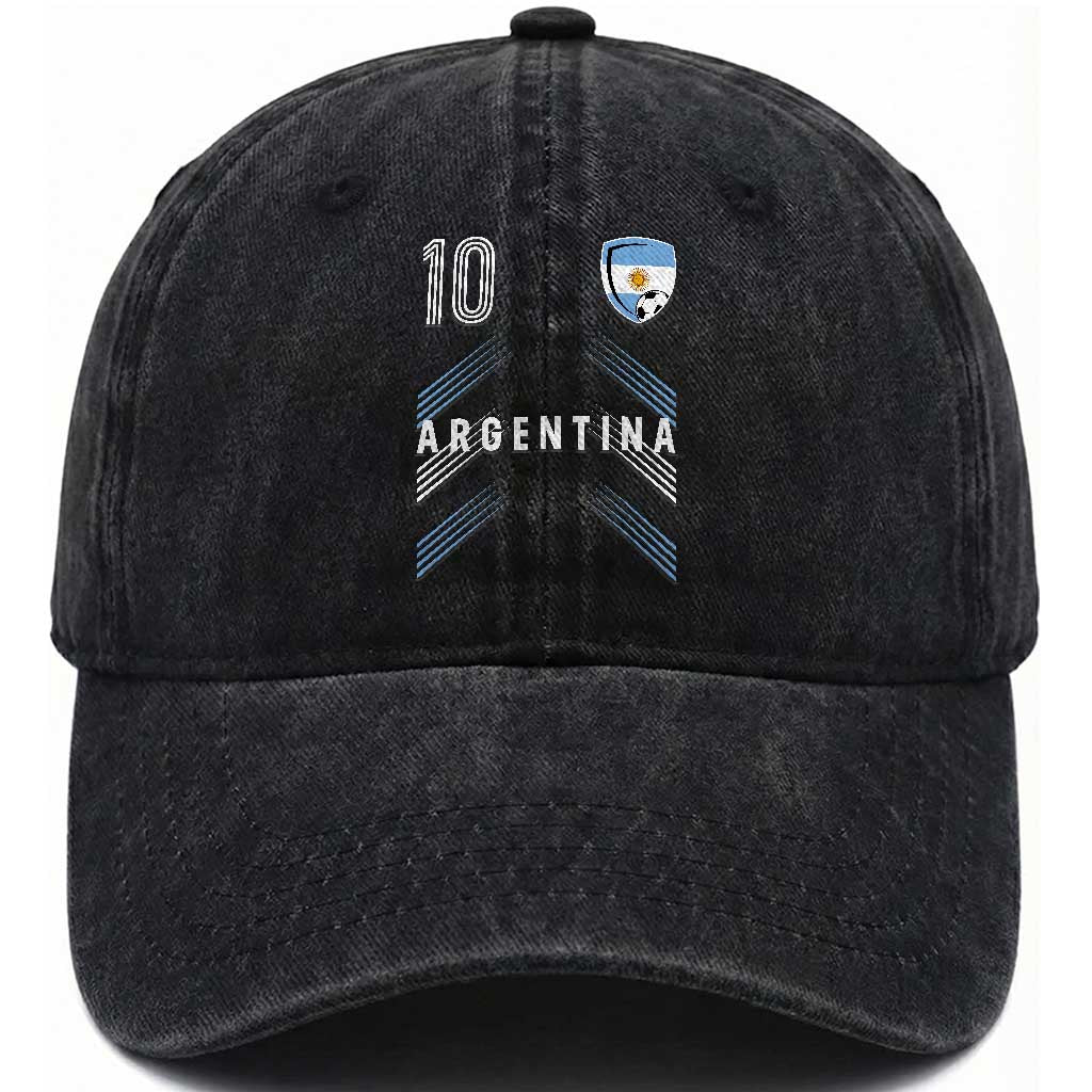 Argentina Soccer Sports Graphic Number 10 Jersey Style Washed Cotton Baseball Cap Proud Argentine Football Fans Game Day Pride TS02 Print Your Wear