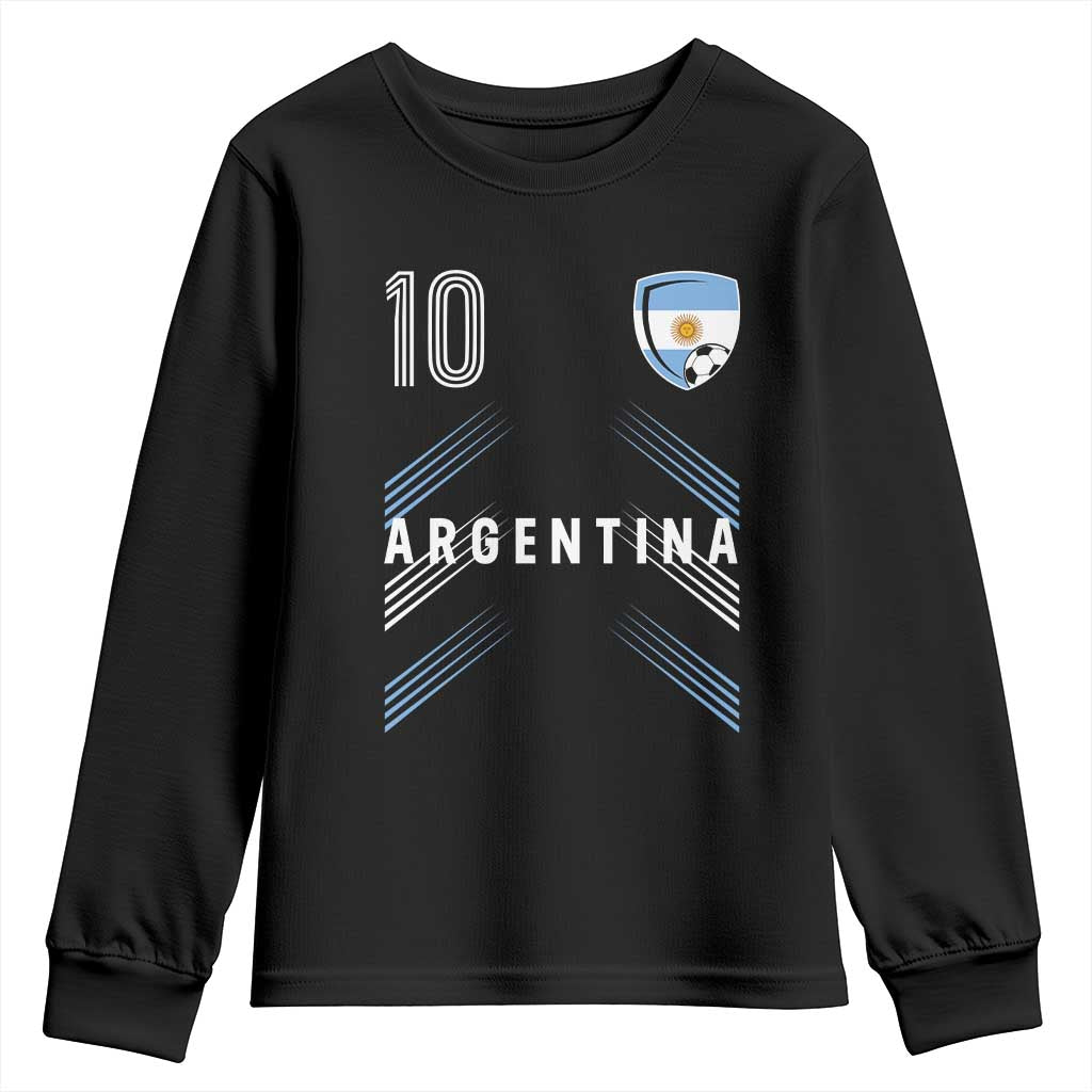 Argentina Soccer Sports Graphic Number 10 Jersey Style Youth Sweatshirt Proud Argentine Football Fans Game Day Pride TS02 Black Print Your Wear
