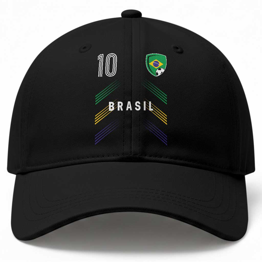 Brasil Number 10 Soccer Shield Graphic Jersey Style Baseball Cap Retro Futbol Football Fans Sports Lover TS02 Print Your Wear