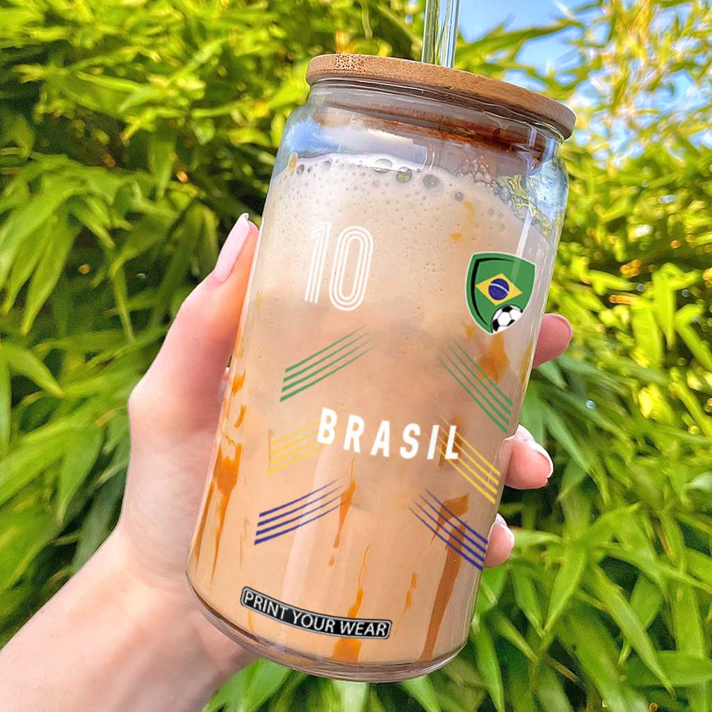 Brasil Number 10 Soccer Shield Graphic Jersey Style Glass Can Retro Futbol Football Fans Sports Lover TS02 Black Print Your Wear