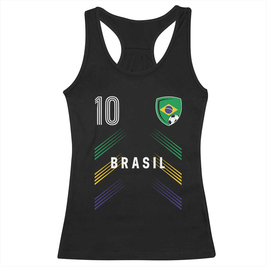 Brasil Number 10 Soccer Shield Graphic Jersey Style Racerback Tank Top Retro Futbol Football Fans Sports Lover TS02 Black Print Your Wear