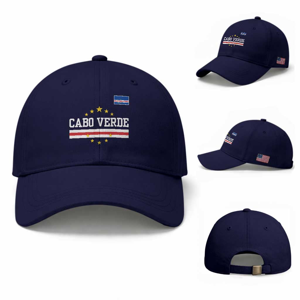 Cabo Verde Athletic Varsity Style Baseball Cap Cape Verde Flag Stars National Pride TS02 Baseball Cap Universal Fit Dark Blue Print Your Wear