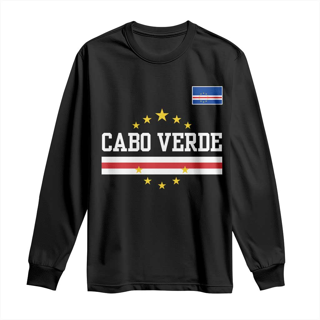 Cabo Verde Athletic Varsity Style Long Sleeve Shirt Cape Verde Flag Stars National Pride TS02 Black Print Your Wear