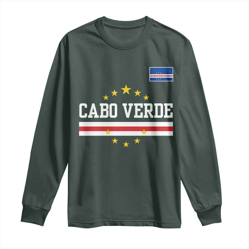 Cabo Verde Athletic Varsity Style Long Sleeve Shirt Cape Verde Flag Stars National Pride TS02 Dark Forest Green Print Your Wear
