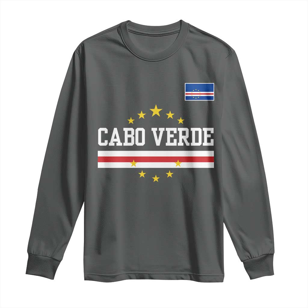 Cabo Verde Athletic Varsity Style Long Sleeve Shirt Cape Verde Flag Stars National Pride TS02 Dark Heather Print Your Wear