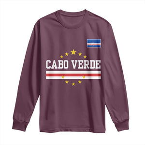 Cabo Verde Athletic Varsity Style Long Sleeve Shirt Cape Verde Flag Stars National Pride TS02 Maroon Print Your Wear