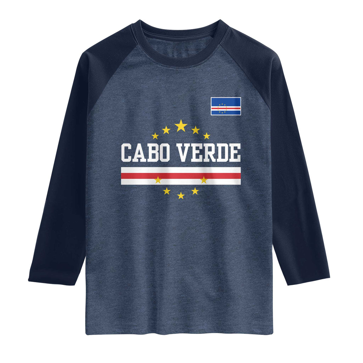 Cabo Verde Athletic Varsity Style Raglan Shirt Cape Verde Flag Stars National Pride TS02 Heather Denim Navy Print Your Wear