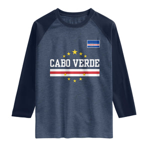 Cabo Verde Athletic Varsity Style Raglan Shirt Cape Verde Flag Stars National Pride TS02 Heather Denim Navy Print Your Wear