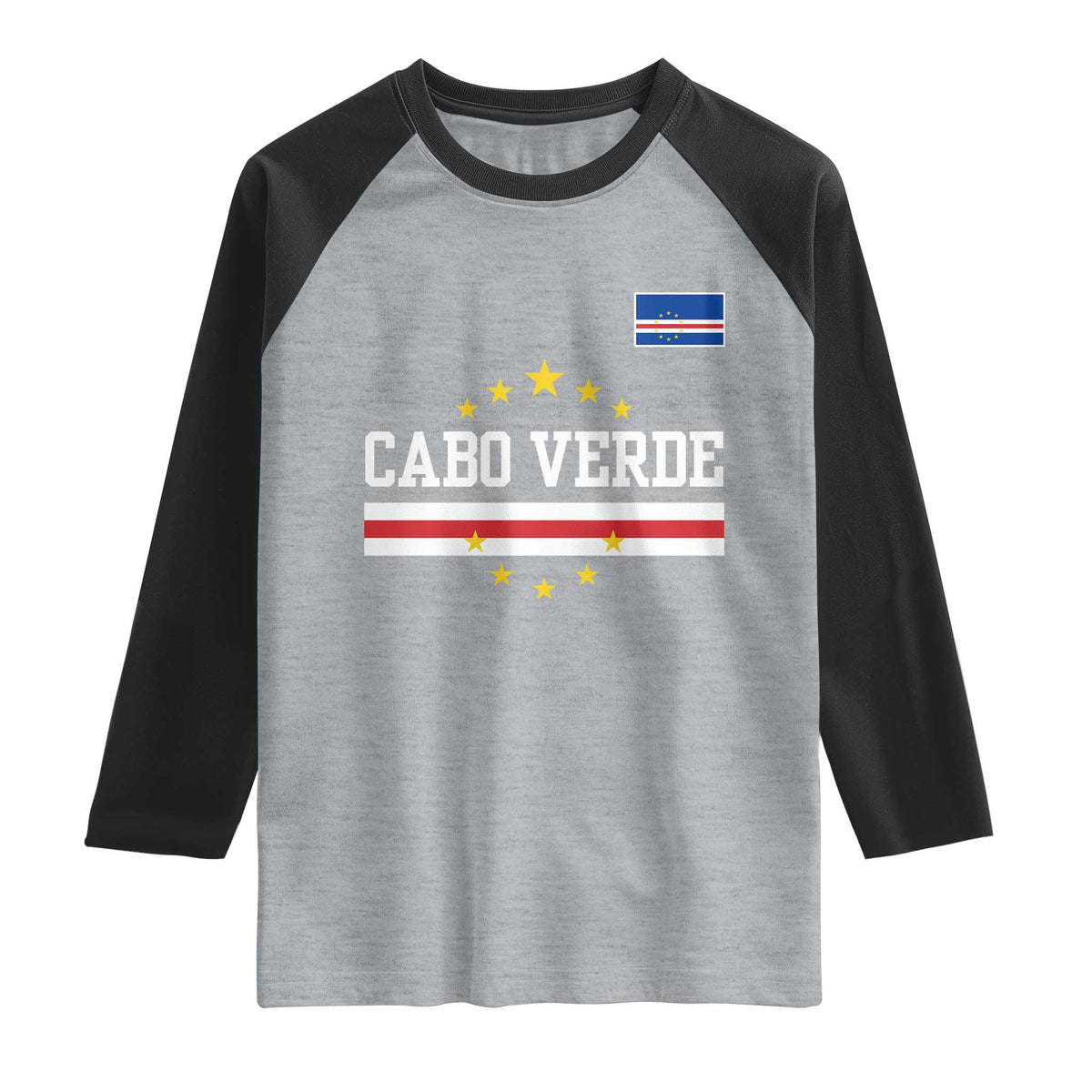 Cabo Verde Athletic Varsity Style Raglan Shirt Cape Verde Flag Stars National Pride TS02 Heather Gray Black Print Your Wear