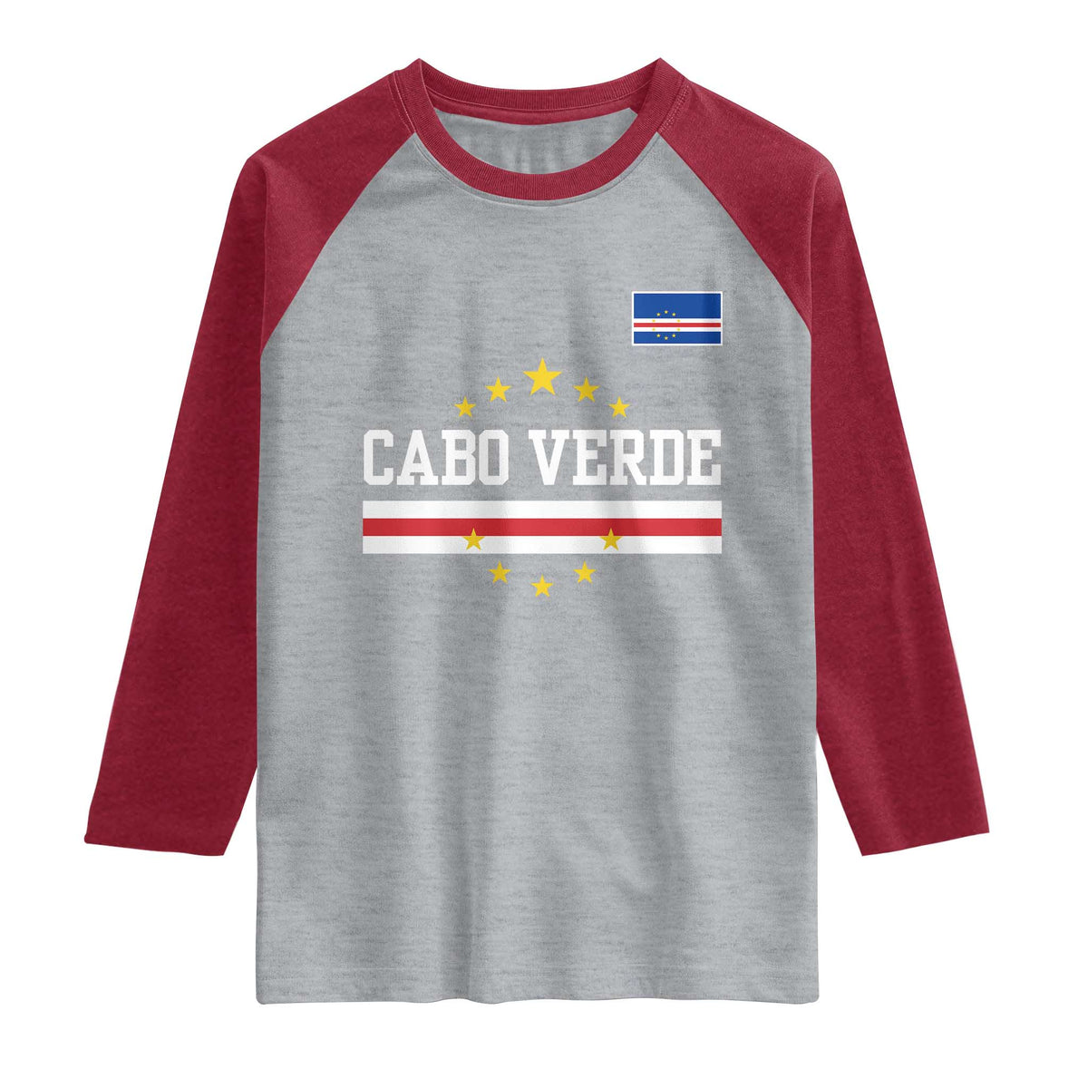 Cabo Verde Athletic Varsity Style Raglan Shirt Cape Verde Flag Stars National Pride TS02 Heather Gray Heather Red Print Your Wear