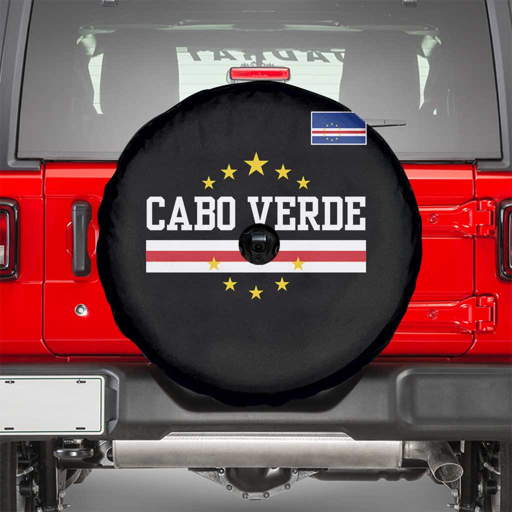 Cabo Verde Athletic Varsity Style Spare Tire Cover Cape Verde Flag Stars National Pride TS02 Black Print Your Wear