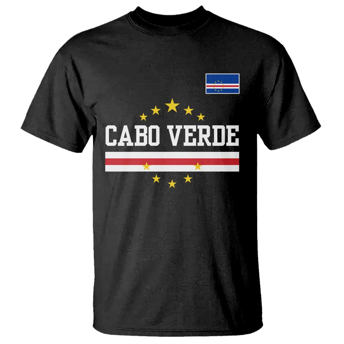 Cabo Verde Athletic Varsity Style T Shirt Cape Verde Flag Stars National Pride TS02 Black Print Your Wear