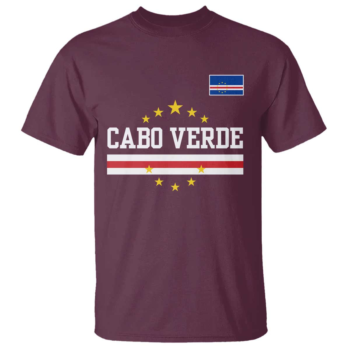 Cabo Verde Athletic Varsity Style T Shirt Cape Verde Flag Stars National Pride TS02 Maroon Print Your Wear