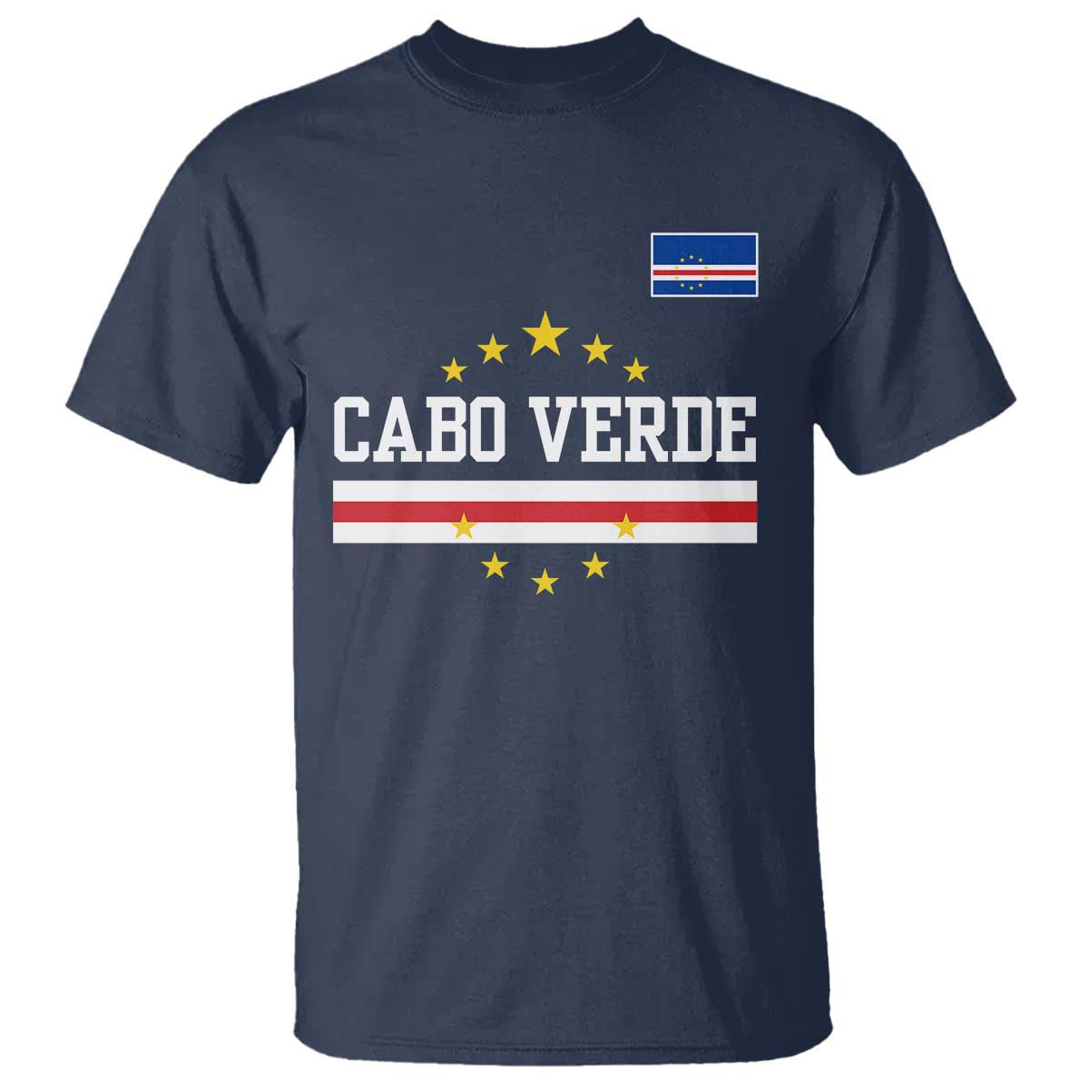 Cabo Verde Athletic Varsity Style T Shirt Cape Verde Flag Stars National Pride TS02 Navy Print Your Wear