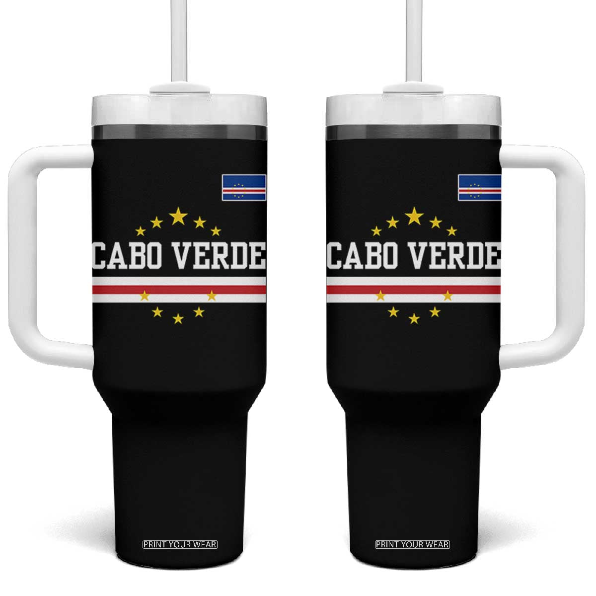 Cabo Verde Athletic Varsity Style Tumbler With Handle Cape Verde Flag Stars National Pride TS02 One Size: 40 oz Black Print Your Wear