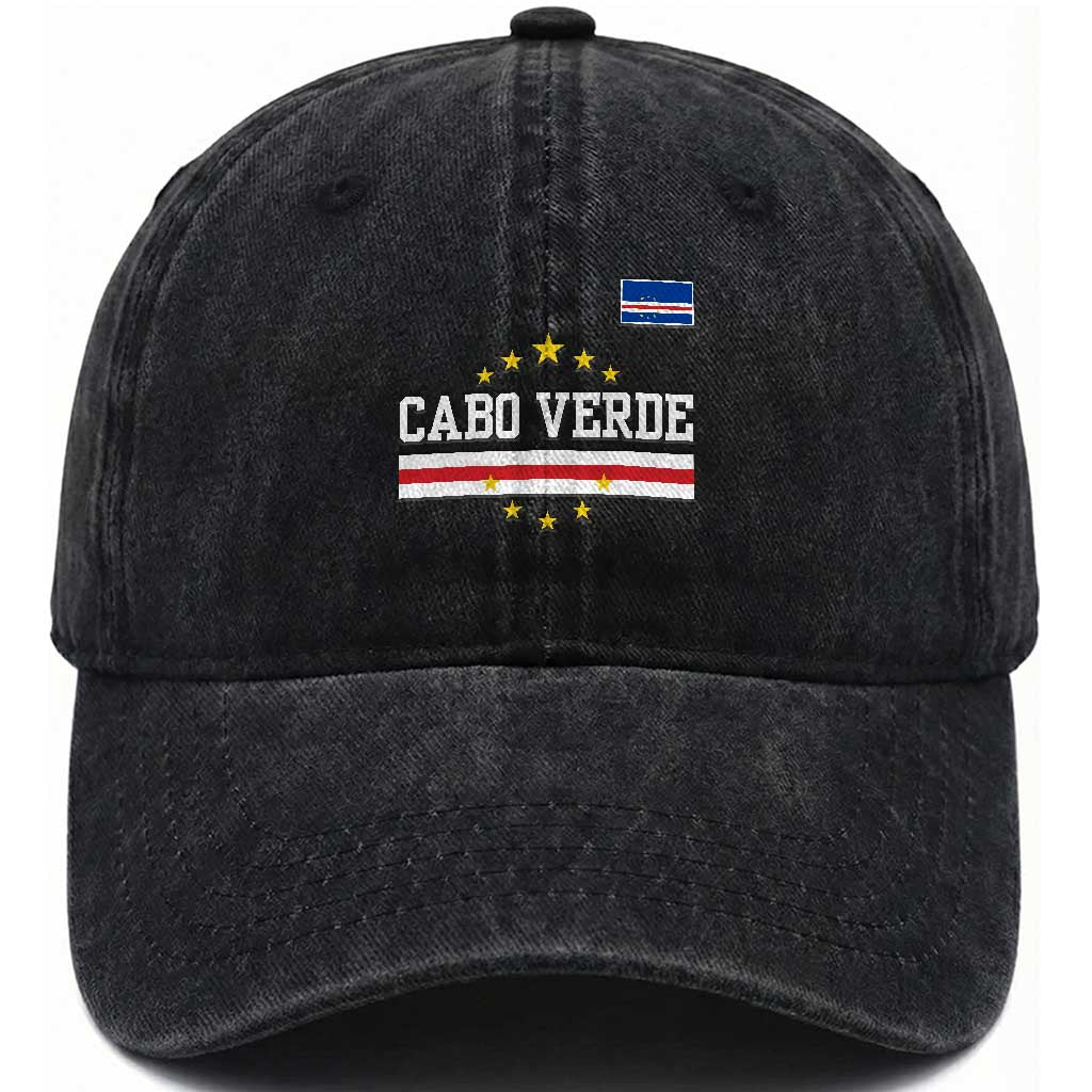 Cabo Verde Athletic Varsity Style Washed Cotton Baseball Cap Cape Verde Flag Stars National Pride TS02 Print Your Wear