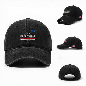Cabo Verde Athletic Varsity Style Washed Cotton Baseball Cap Cape Verde Flag Stars National Pride TS02 Washed Cap Universal Fit Black Print Your Wear