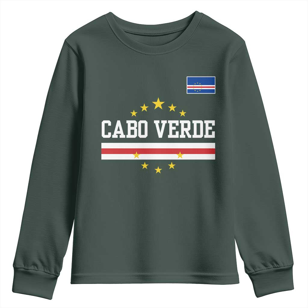 Cabo Verde Athletic Varsity Style Youth Sweatshirt Cape Verde Flag Stars National Pride TS02 Dark Forest Green Print Your Wear