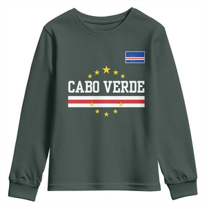 Cabo Verde Athletic Varsity Style Youth Sweatshirt Cape Verde Flag Stars National Pride TS02 Dark Forest Green Print Your Wear