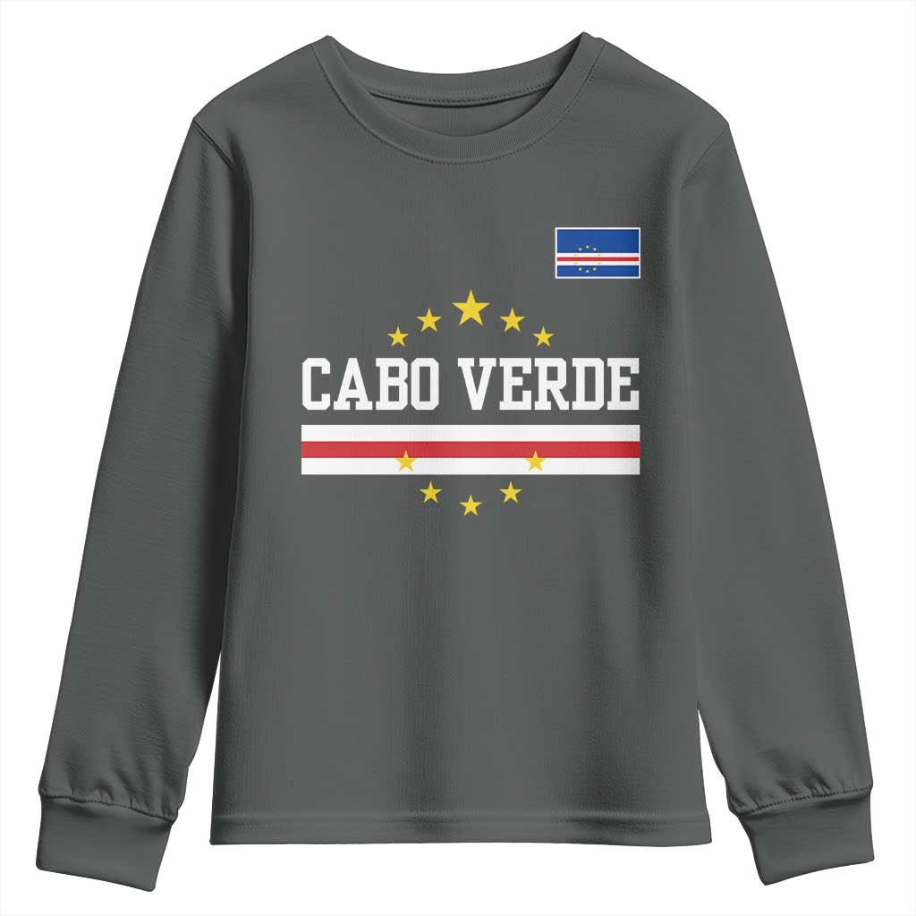 Cabo Verde Athletic Varsity Style Youth Sweatshirt Cape Verde Flag Stars National Pride TS02 Dark Heather Print Your Wear