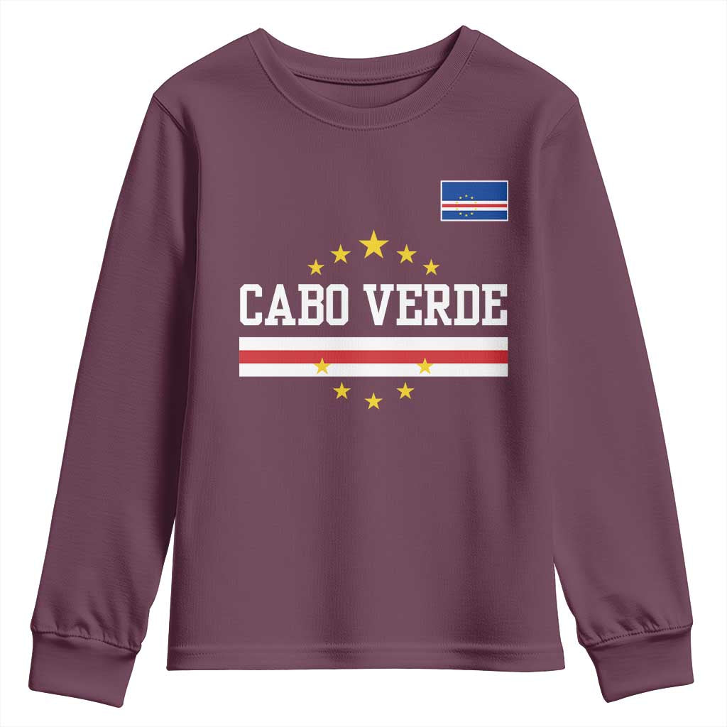 Cabo Verde Athletic Varsity Style Youth Sweatshirt Cape Verde Flag Stars National Pride TS02 Maroon Print Your Wear