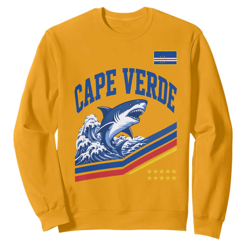 Cape Verde Blue Sharks Ocean Wave Graphic Sweatshirt Cabo Verde Pride Sports Fans TS02 Gold Print Your Wear