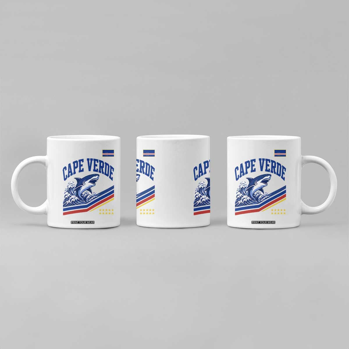 Cape Verde Blue Sharks Ocean Wave Graphic Coffee Mug Cabo Verde Pride Sports Fans TS02 Print Your Wear