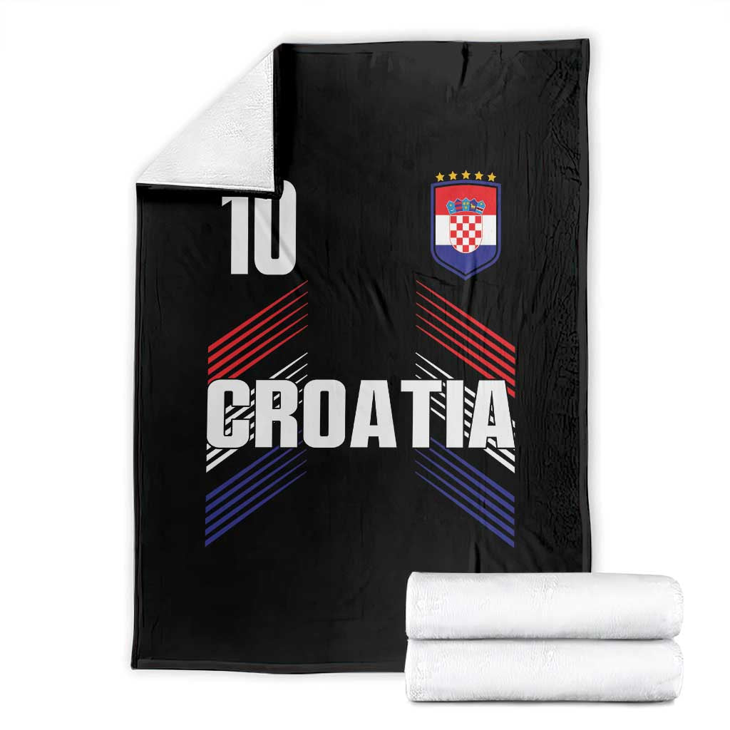 Croatia Soccer Sports Graphic Number 10 Jersey Style Throw Blanket Proud Croatian Football Fans Game Day Pride TS02 Black Print Your Wear